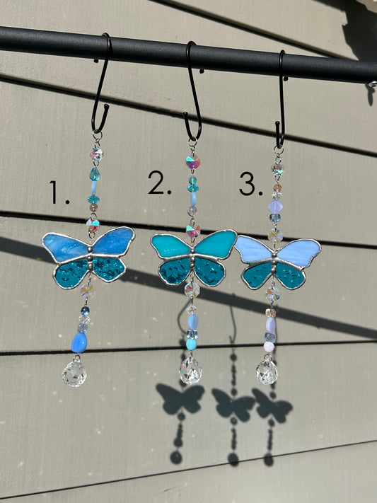 Blue Beaded Butterfly Suncatcher (Single Layer)